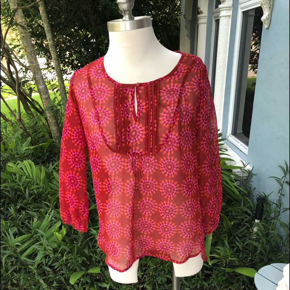 Route 66 Red Sheer Mid Sleeve Blouse.  Size S